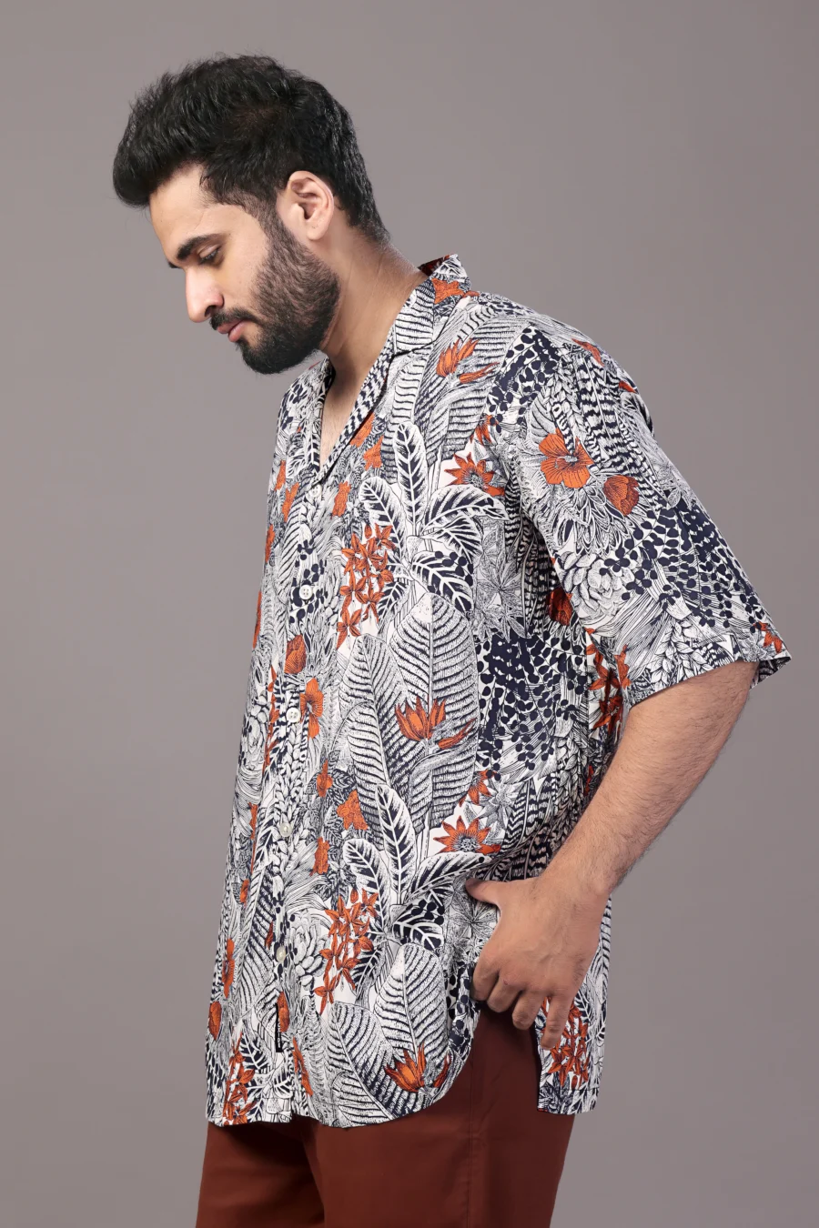 Tropical Black-Grey Relaxed Fit Shirt - Image 3