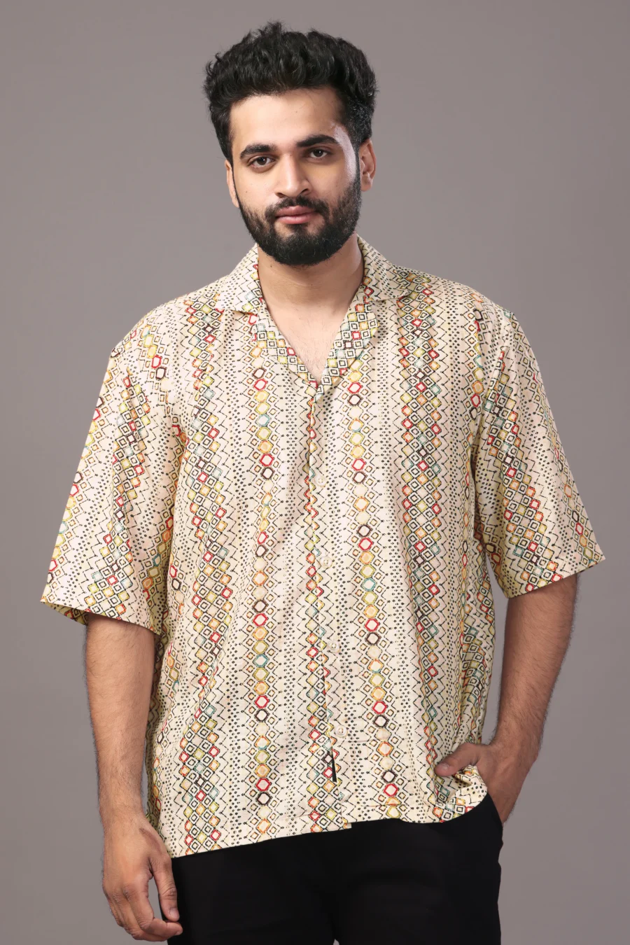 Ethnic Repeat Cream Relaxed Fit Shirt - Image 2