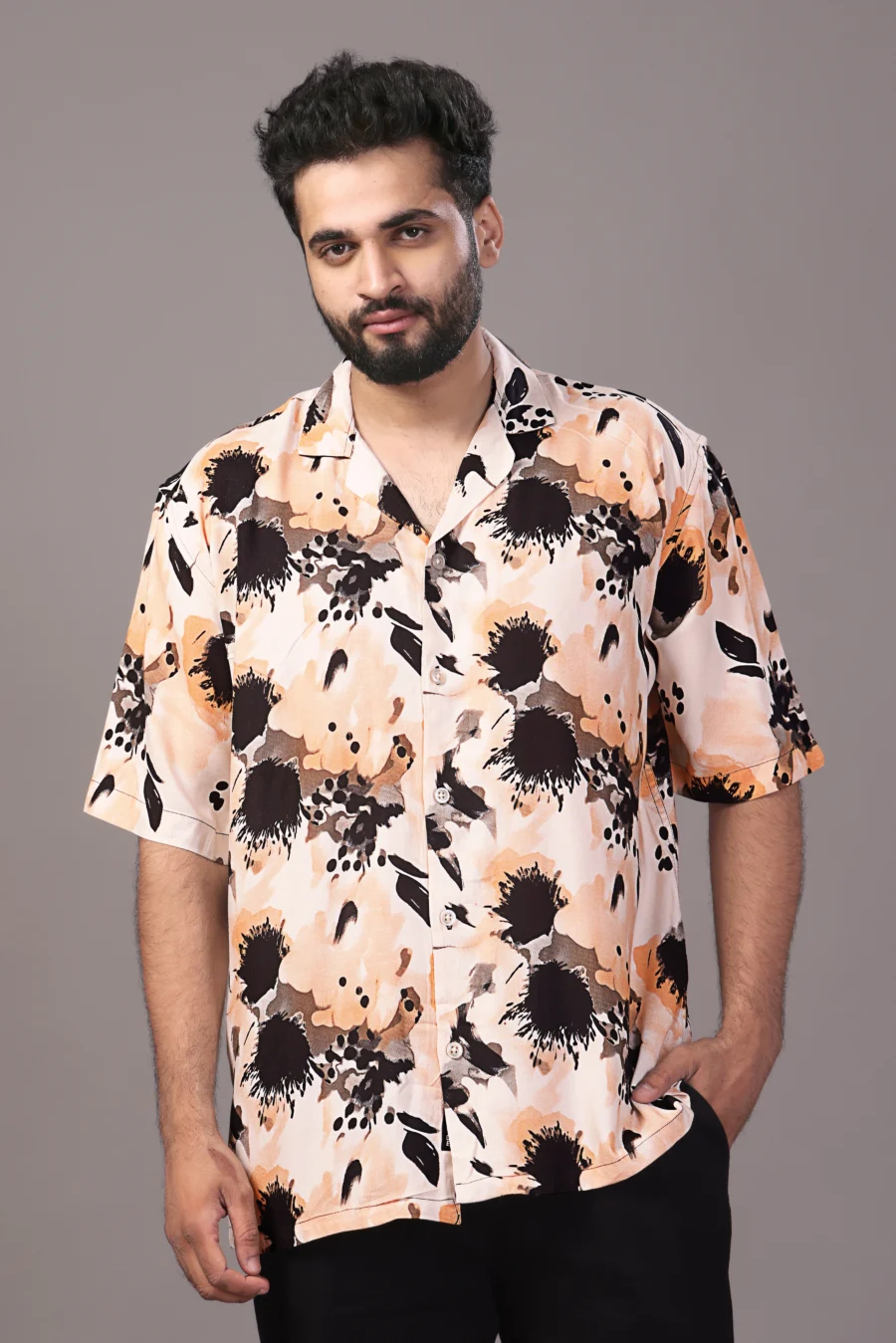 Floral Orange Cream Relaxed Fit Shirt - Image 2