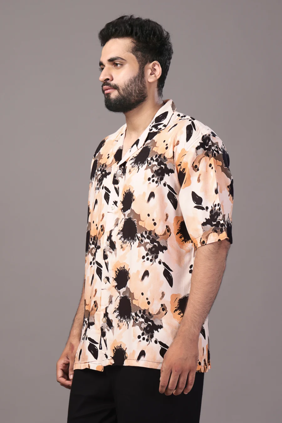 Floral Orange Cream Relaxed Fit Shirt - Image 3