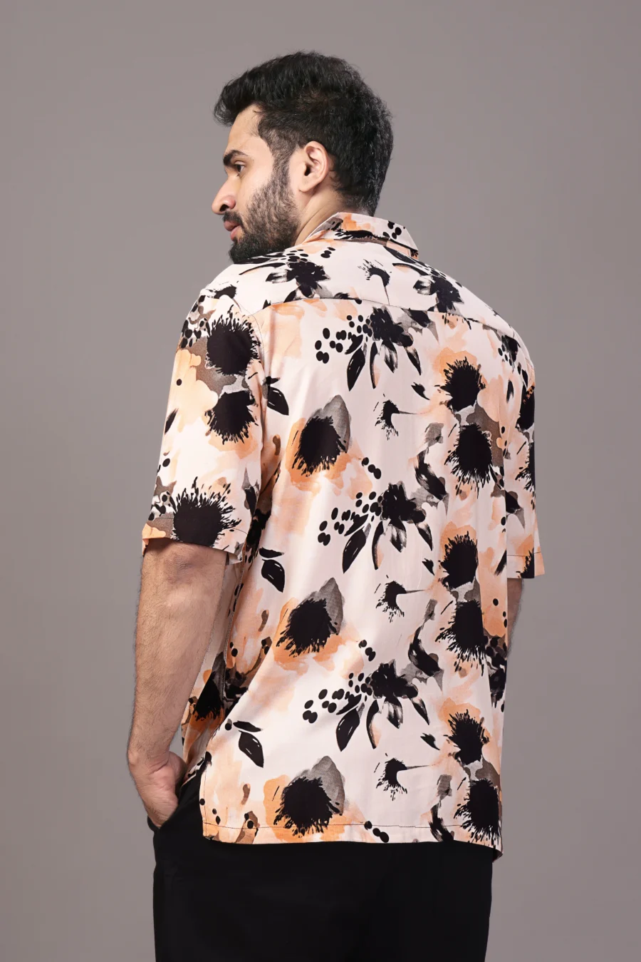 Floral Orange Cream Relaxed Fit Shirt - Image 4