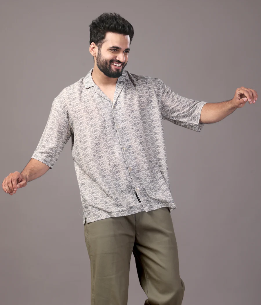 Silhouette Pattern Cream Relaxed Fit Shirt - Image 5