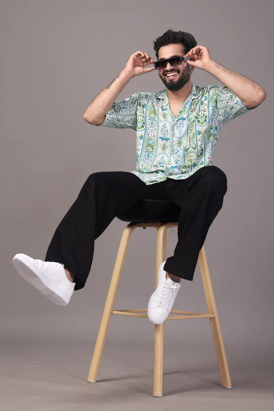 Striped Repeat Green Relaxed Fit Shirt